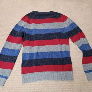 IZOD Men's Size M/L Sweater,‎ Striped Crew Neck Long Sleeve Red Blue Gray